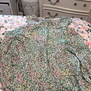 Wonderly Green Floral Dress with Pink and Yellow Accents